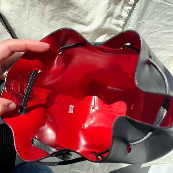 Authentic Mansur Gavriel Mini Bucket Bag in Black Flamme, Black + Red Leather - Picture 5 of 9